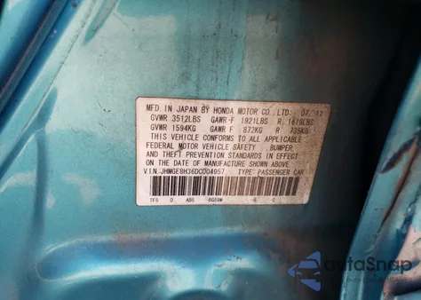 2013 Honda Fit z USA, uszkodzony, nr VIN JHMGE8H36DC004957